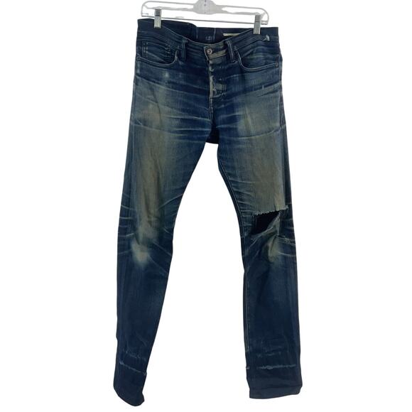 Rogue Territory Blue Cotton Distressed Selvedge Skinny Jeans Men’s 30 Preowned - Picture 1 of 8